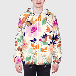 Куртка с капюшоном мужская Summer floral pattern, цвет: 3D-белый — фото 2