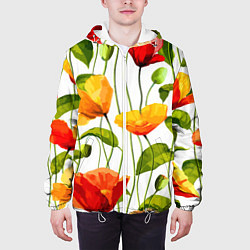 Куртка с капюшоном мужская Волнообразный узор из цветков мака Лето, цвет: 3D-белый — фото 2