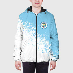 Куртка с капюшоном мужская Manchester city белые брызги на голубом фоне, цвет: 3D-черный — фото 2