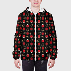Куртка с капюшоном мужская Красные Божьи коровки на черном фоне ladybug, цвет: 3D-белый — фото 2
