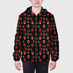 Куртка с капюшоном мужская Красные Божьи коровки на черном фоне ladybug, цвет: 3D-черный — фото 2