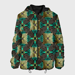 Куртка с капюшоном мужская Золотые и зеленые квадраты абстракция, цвет: 3D-черный