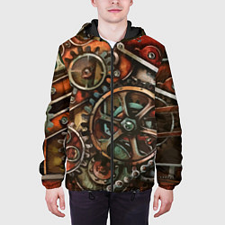 Куртка с капюшоном мужская Механистическая композиция с шестерёнками и цепью, цвет: 3D-черный — фото 2