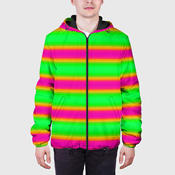 Куртка с капюшоном мужская Зелено-малиновые мягкие размытые полосы, цвет: 3D-черный — фото 2