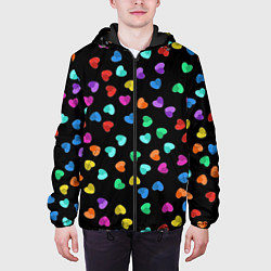 Куртка с капюшоном мужская Сердечки разноцветные на черном, цвет: 3D-черный — фото 2