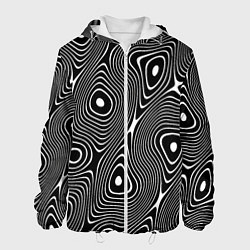 Куртка с капюшоном мужская Чёрно-белая стилизованная поверхность воды Wave pa, цвет: 3D-белый