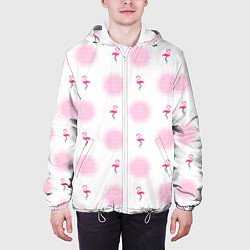 Куртка с капюшоном мужская Фламинго и круги на белом фоне, цвет: 3D-белый — фото 2