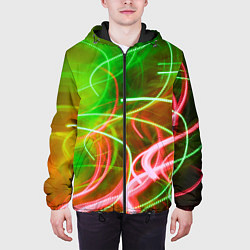 Куртка с капюшоном мужская Неоновые линии и фонари - Зелёный, цвет: 3D-черный — фото 2