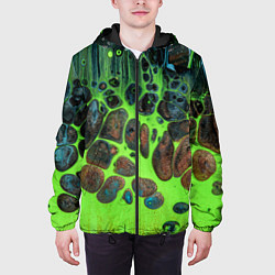 Куртка с капюшоном мужская Неоновый песок и камни - Зелёный, цвет: 3D-черный — фото 2