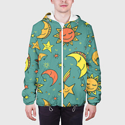 Куртка с капюшоном мужская Солнце, Луна и Звёзды, цвет: 3D-белый — фото 2