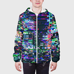 Куртка с капюшоном мужская Ночной город - glitch, цвет: 3D-белый — фото 2