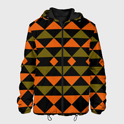 Куртка с капюшоном мужская Геометрический узор черно-оранжевые фигуры, цвет: 3D-черный