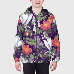 Куртка с капюшоном мужская Оранжевые Цветы Сада, цвет: 3D-черный — фото 2