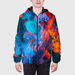 Куртка с капюшоном мужская Абстрактное переплетение оранжевой и синей красок, цвет: 3D-черный — фото 2
