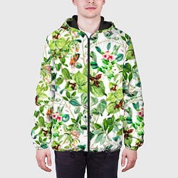 Куртка с капюшоном мужская Яркие Зелёные Цветы, цвет: 3D-черный — фото 2