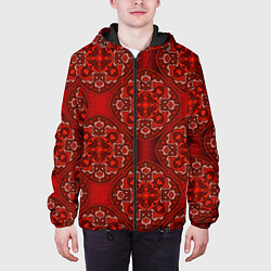 Куртка с капюшоном мужская Красные абстрактные круглые узоры, цвет: 3D-черный — фото 2