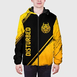 Куртка с капюшоном мужская Disturbed - gold gradient: символ и надпись вертик, цвет: 3D-черный — фото 2