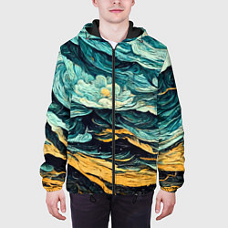 Куртка с капюшоном мужская Пейзаж в стиле Ван Гога, цвет: 3D-черный — фото 2