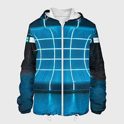 Куртка с капюшоном мужская Абстрактная панель неоновых голубых фонарей, цвет: 3D-белый