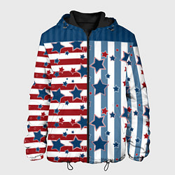 Куртка с капюшоном мужская Blue stars on a striped pattern, цвет: 3D-черный