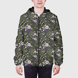 Куртка с капюшоном мужская Цветочки хаки, мелкий рисунок, цвет: 3D-черный — фото 2
