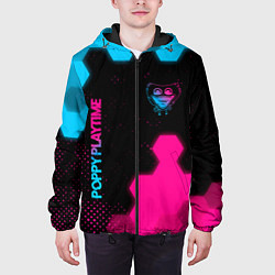 Куртка с капюшоном мужская Poppy Playtime - neon gradient: символ и надпись в, цвет: 3D-черный — фото 2