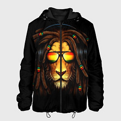Куртка с капюшоном мужская Лев в наушниках с дредами, цвет: 3D-черный
