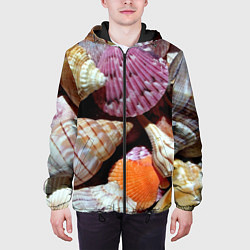 Куртка с капюшоном мужская Композиция из океанских ракушек, цвет: 3D-черный — фото 2