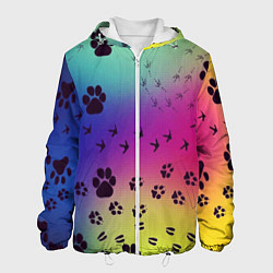 Куртка с капюшоном мужская Следы кошек и птиц, цвет: 3D-белый