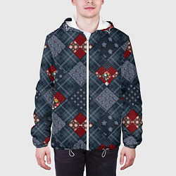 Куртка с капюшоном мужская Red and blue denim patchwork, цвет: 3D-белый — фото 2