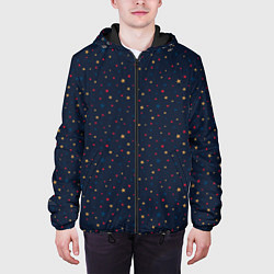 Куртка с капюшоном мужская Золотые, красные, синие звезды на темно синем, цвет: 3D-черный — фото 2