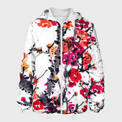 Куртка с капюшоном мужская Живописная ветка сакуры, цвет: 3D-белый