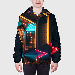 Куртка с капюшоном мужская Неоновые огни на геометрических поверхностях, цвет: 3D-черный — фото 2