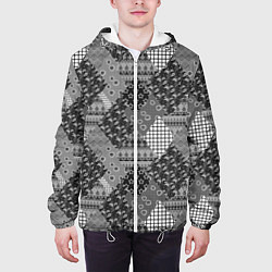 Куртка с капюшоном мужская Black and White Ethnic Patchwork Pattern, цвет: 3D-белый — фото 2