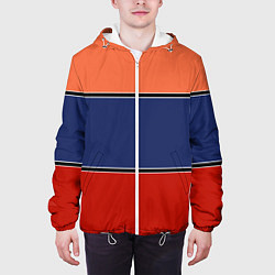 Куртка с капюшоном мужская Combined pattern striped orange red blue, цвет: 3D-белый — фото 2