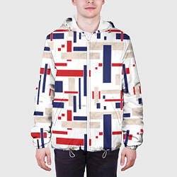 Куртка с капюшоном мужская Геометрический узор Орион красно-синий на белом, цвет: 3D-белый — фото 2