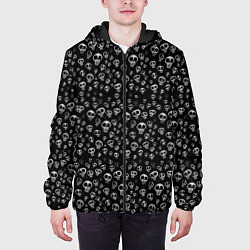 Куртка с капюшоном мужская Черепки - покарябанные, цвет: 3D-черный — фото 2