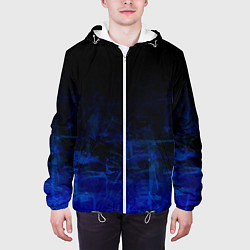 Куртка с капюшоном мужская Однотонный черный и темно синий гранжевый градиент, цвет: 3D-белый — фото 2