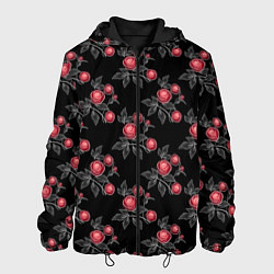 Куртка с капюшоном мужская Акварельные розы на черном, цвет: 3D-черный