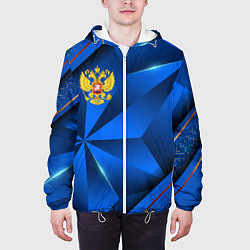 Куртка с капюшоном мужская Герб РФ на синем объемном фоне, цвет: 3D-белый — фото 2
