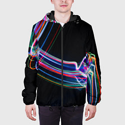 Куртка с капюшоном мужская Неоновые линии во тьме, цвет: 3D-черный — фото 2