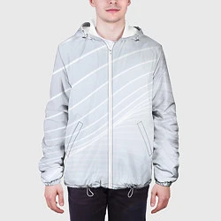 Куртка с капюшоном мужская Серый фон и белые линии, цвет: 3D-белый — фото 2