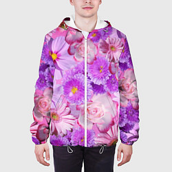 Куртка с капюшоном мужская Фиолетовые и розовые цветы, цвет: 3D-белый — фото 2