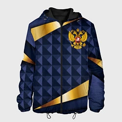 Куртка с капюшоном мужская Золотой герб России на объемном синим фоне, цвет: 3D-черный