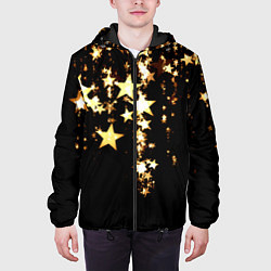 Куртка с капюшоном мужская Золотые праздничные звезды, цвет: 3D-черный — фото 2