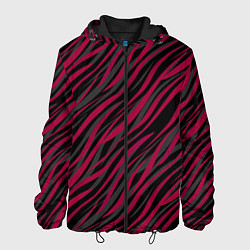 Куртка с капюшоном мужская Модный полосатый красно- черный узор Зебра, цвет: 3D-черный