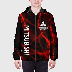 Куртка с капюшоном мужская Mitsubishi красные молнии, цвет: 3D-черный — фото 2