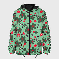 Куртка с капюшоном мужская Красно-зеленый цветочный узор ретро, цвет: 3D-черный