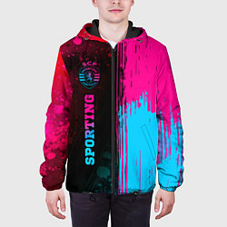 Куртка с капюшоном мужская Sporting - neon gradient: по-вертикали, цвет: 3D-черный — фото 2