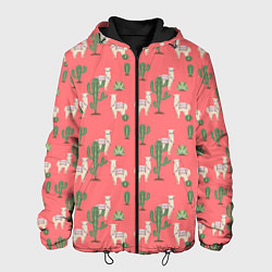 Куртка с капюшоном мужская Три забавных альпака среди кактусов, цвет: 3D-черный